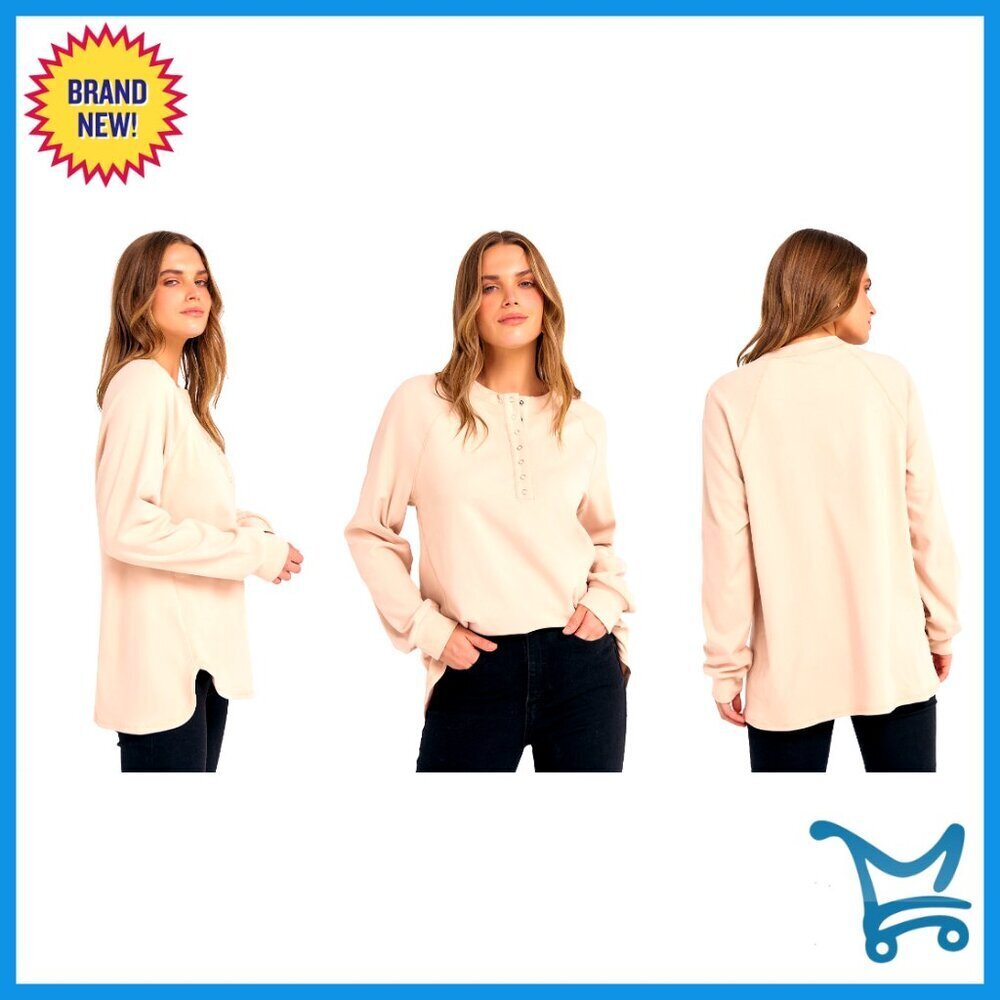 Long Sleeve Henley Tunic Sweatshirt Loose Fit Polyester Pullover Casual Top - Picture 7 of 7